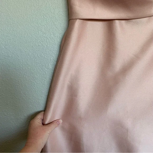 Alfred Sung Toasted Sugar One Shoulder Satin Maxi Dress Size 8 NWT FLAWS - Picture 11 of 17